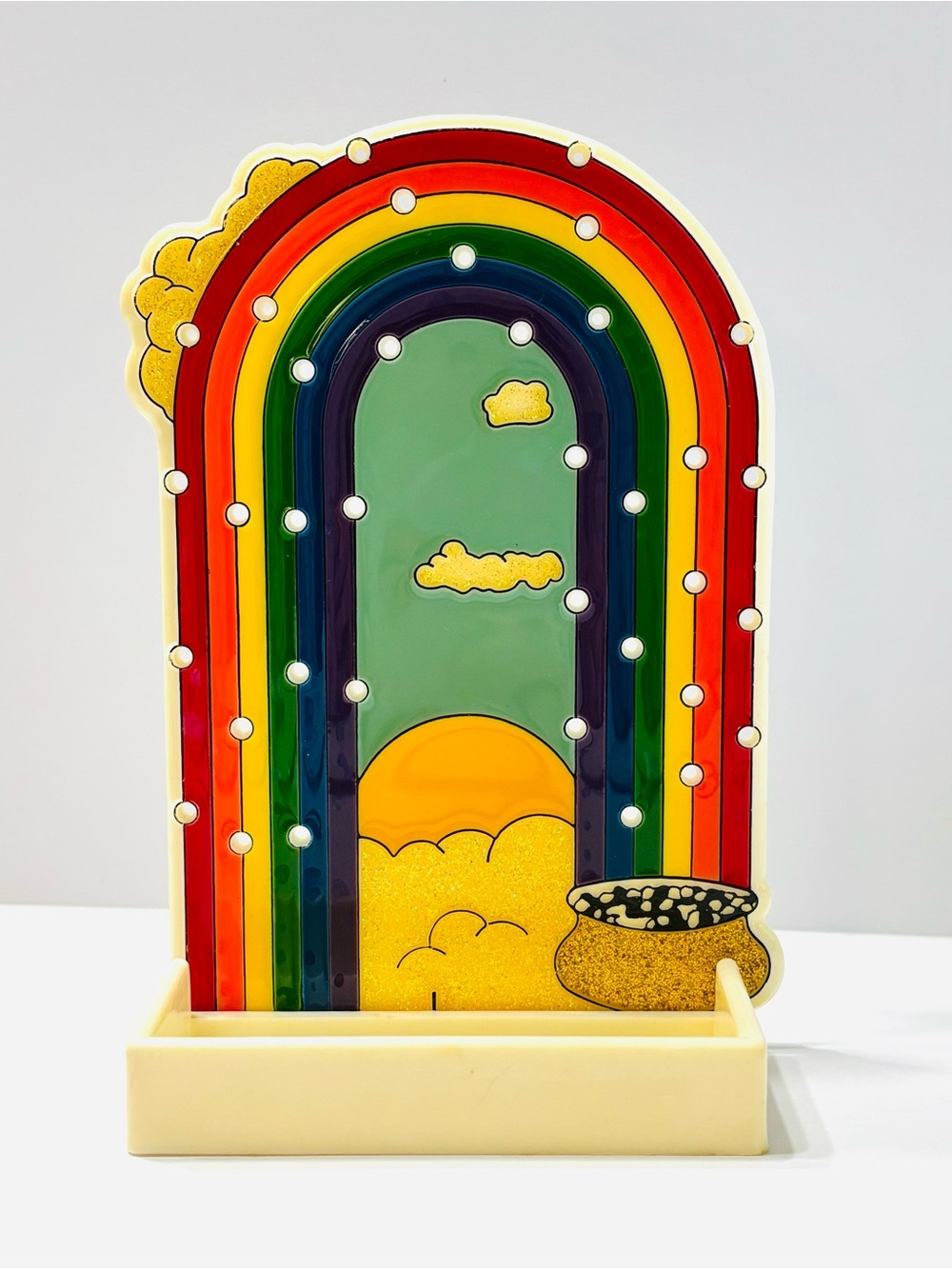 Vintage 1980s Rainbow Pot of Gold Acrylic Earring Tree Holder Organizer